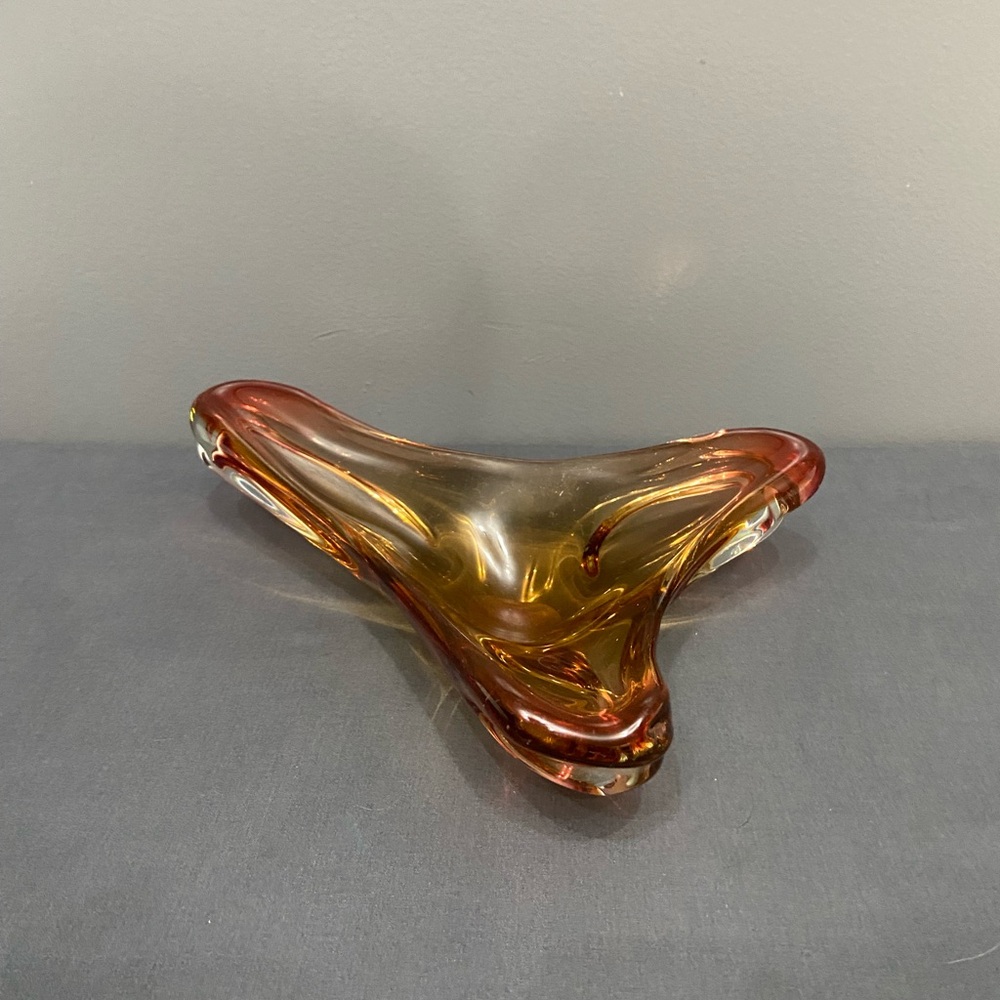 VTG Mid Century Murano Style Trinket Dish Or Ashtray Golden Amber Yellow Retro